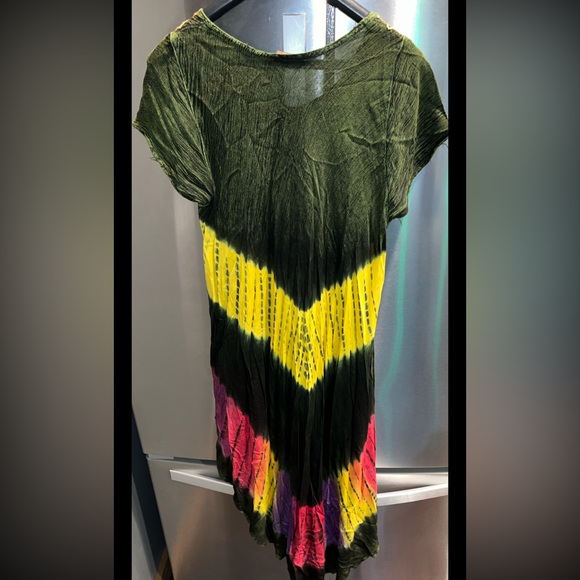 Green FESTIVAL GYPSY Flowy rayon DRESS NF Free Size COLORFUL Embroidered Tribal - Picture 2 of 16
